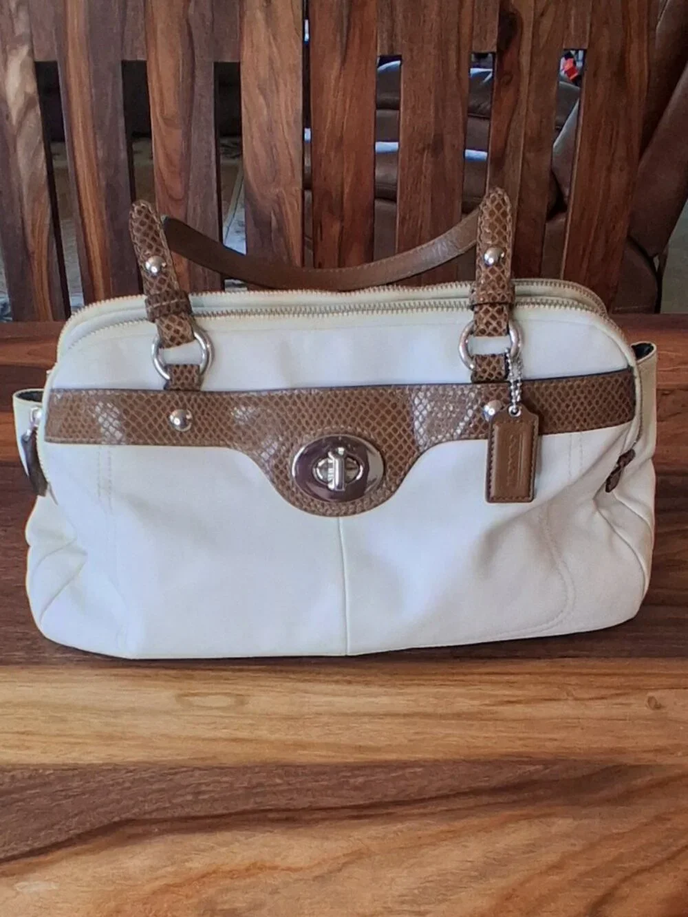 Coach Penelope Cream Leather Satchel Bag & Matching Turnlock Bifold Wallet Set